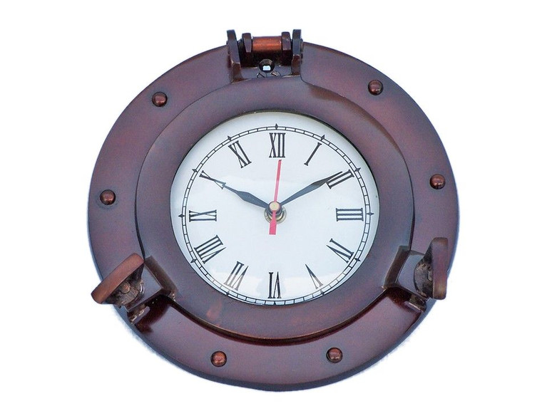 Antique Copper Deluxe Class Porthole Clock 8"
