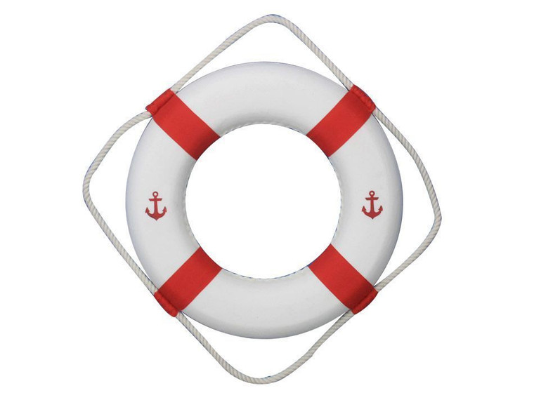 Classic White Decorative Anchor Lifering with Red Bands 15"