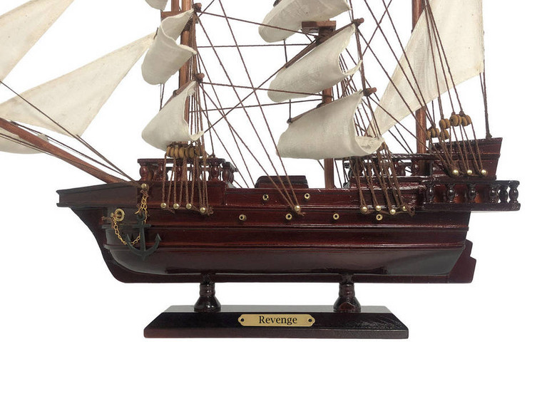 Wooden John Gow's Revenge White Sails Pirate Ship Model 20"