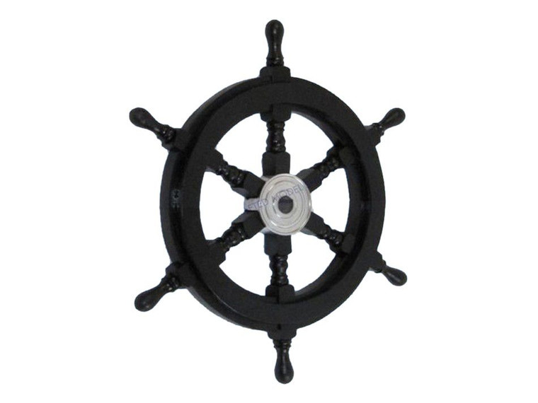 Deluxe Class Wood and Chrome Pirate Ship Steering Wheel 18"