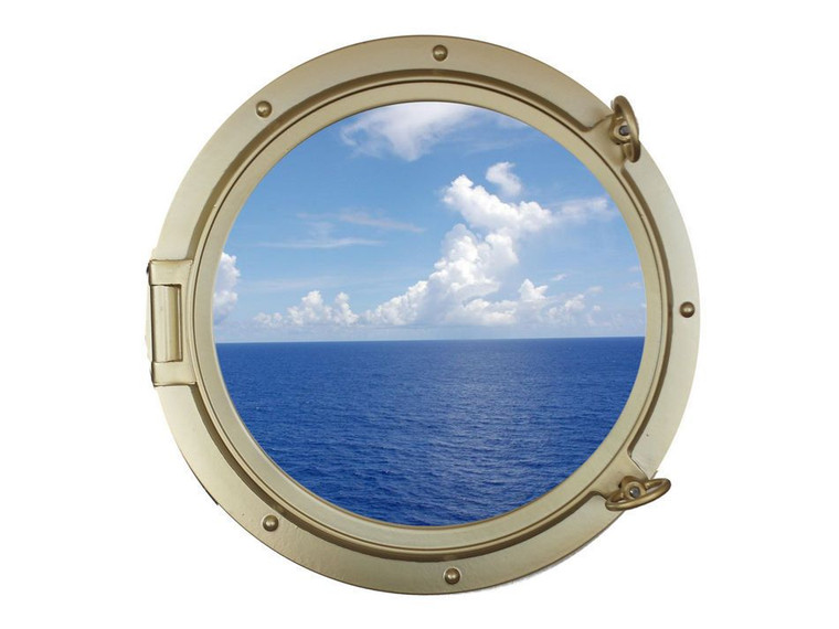 Gold Finish Decorative Ship Porthole Window 24"