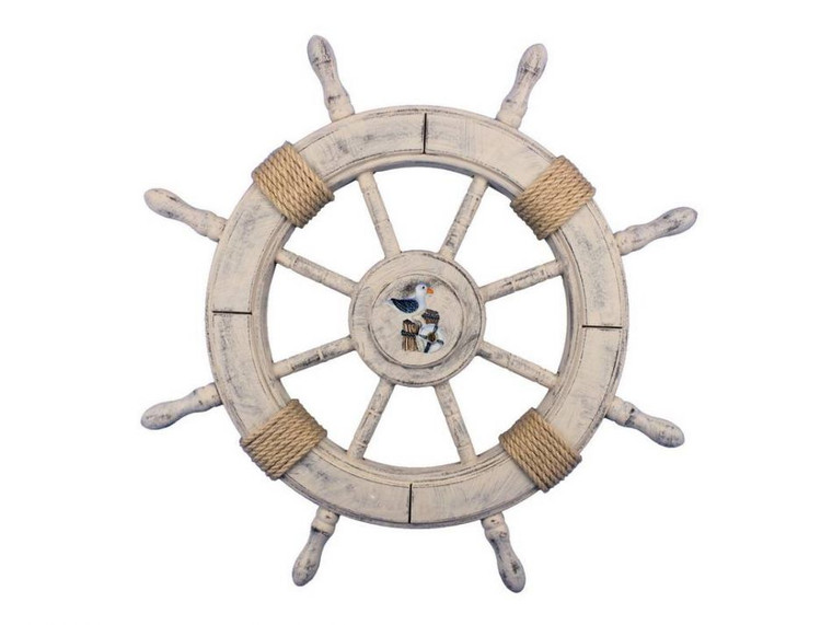 Rustic Decorative Ship Wheel With Seagull 24"