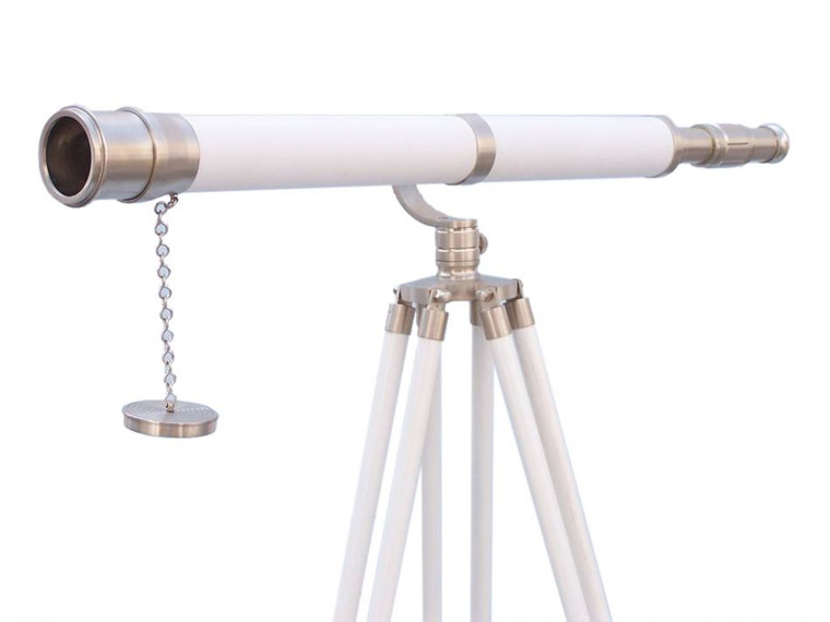 Floor Standing Brushed Nickel With White Leather Galileo Telescope 65"