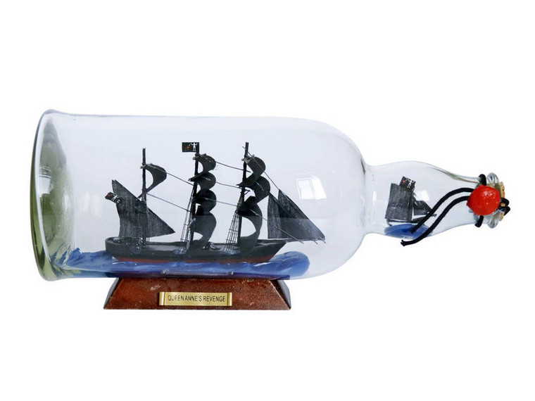 Blackbeard's Queen Anne's Revenge Model Ship in a Glass Bottle 11"