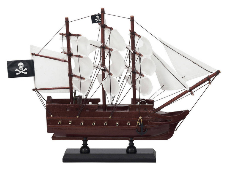 Wooden Black Pearl with White Sails Model Pirate Ship 12"