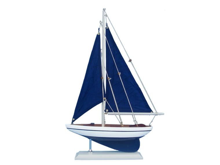 Wooden Blue Pacific Sailer with Blue Sails Model Sailboat Decoration 17"