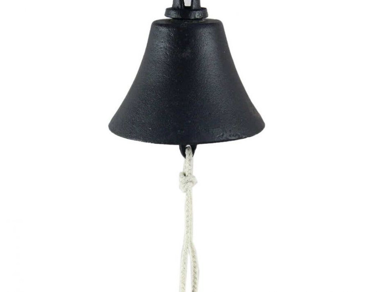 Rustic Black Cast Iron Hanging Ship's Bell 6"
