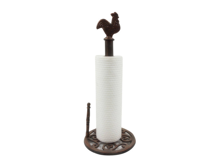 Rustic Copper Cast Iron Rooster Paper Towel Holder 15"