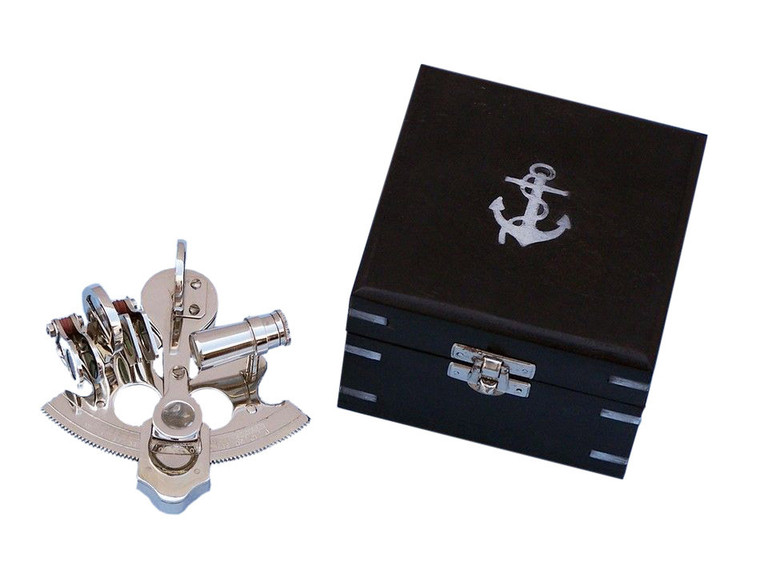 Scout's Chrome Pirate Sextant 4" with Black Rosewood Box