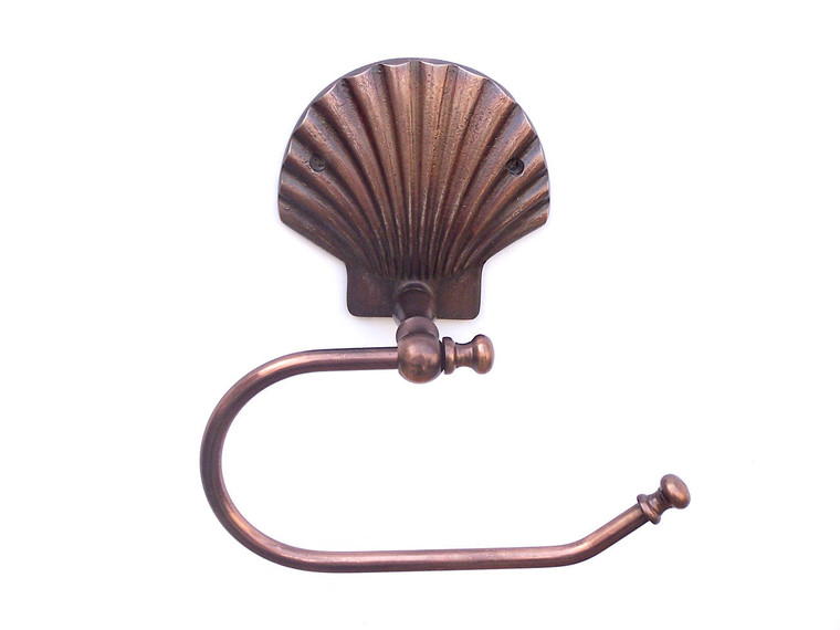 Antique Copper Seashell Toilet Paper Holder 10"