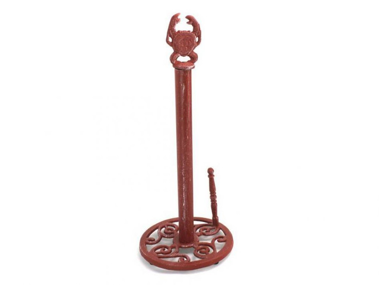 Red Whitewashed Cast Iron Crab Paper Towel Holder 16"