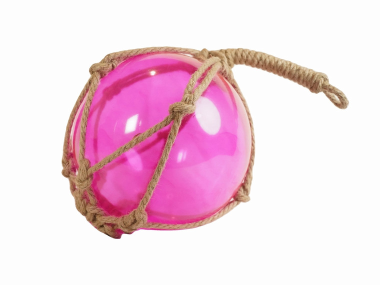 Pink Japanese Glass Ball Fishing Float With Brown Netting Decoration 12"