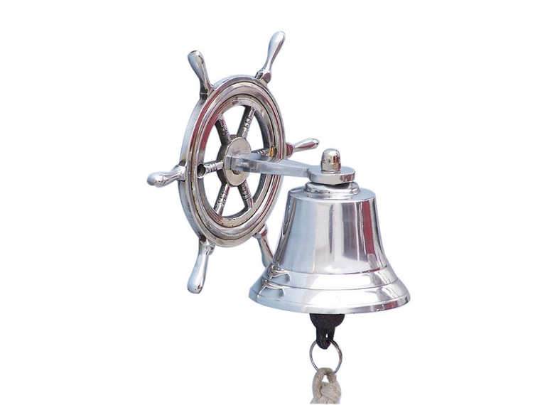 Chrome Hanging Ship Wheel Bell 7"