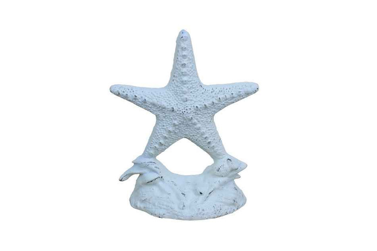 Whitewashed Cast Iron Starfish Door Stopper 11"