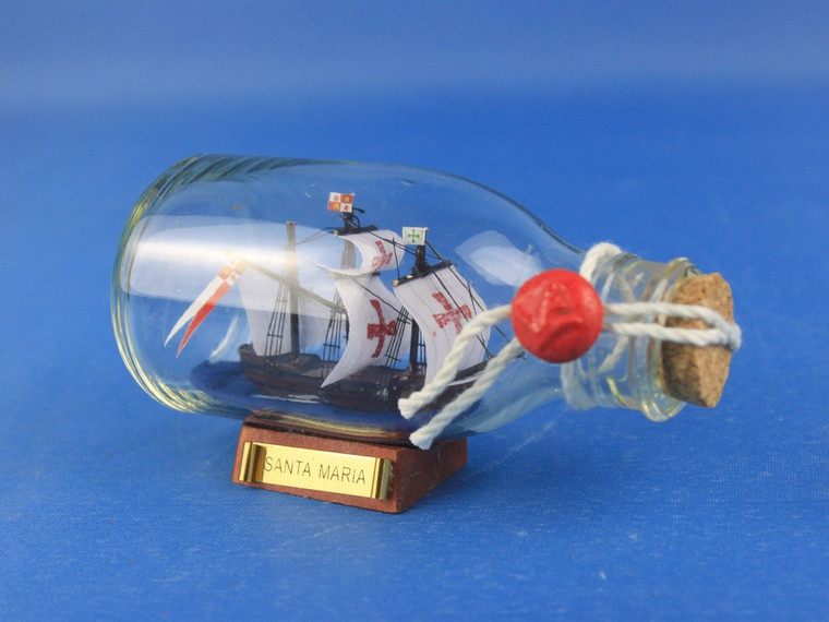 Santa Maria Model Ship in a Glass Bottle 5"