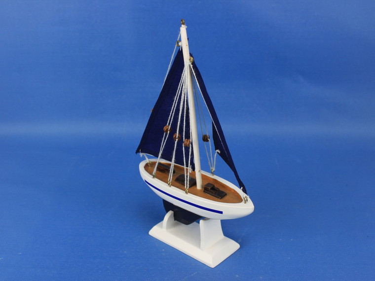 Wooden Blue Sailboat with Blue Sails Christmas Tree Ornament 9"