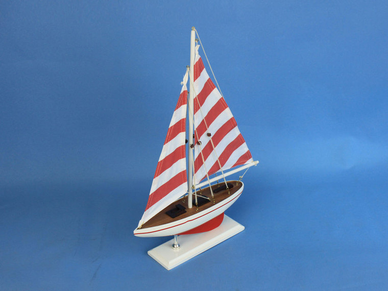 Wooden Red Striped Pacific Sailer Model Sailboat Decoration 17"