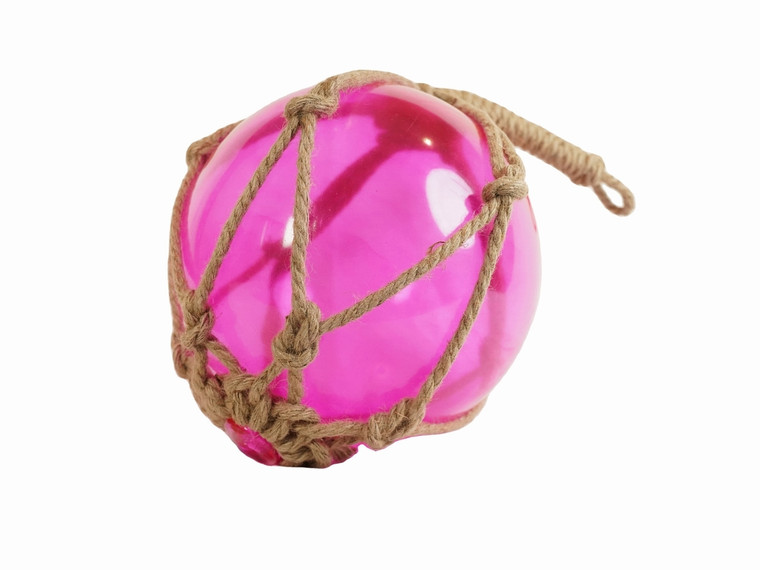 Pink Japanese Glass Ball Fishing Float With Brown Netting Decoration 12"