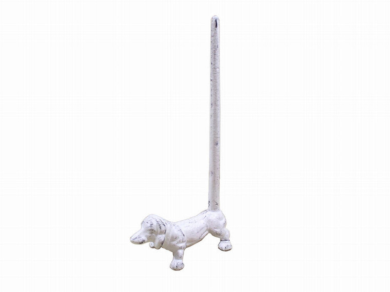 Whitewashed Cast Iron Dog Extra Toilet Paper Stand 12"