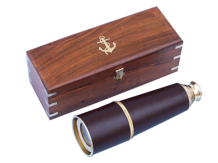 Deluxe Class Admiral's Brass - Leather Spyglass Telescope 27" w/ Rosewood Box