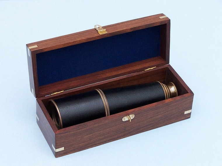 Deluxe Class Admiral's Antique Copper Leather Spyglass Telescope 27" with Rosewood Box