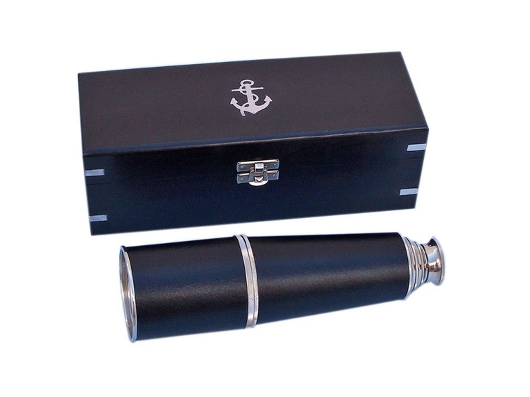 Deluxe Class Admiral's Chrome - Leather Spyglass Telescope 27" with Black Rosewood Box