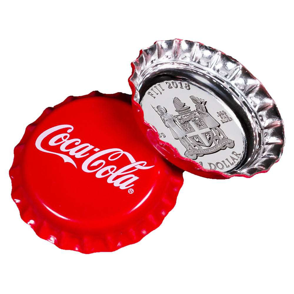 COCA COLA BOTTLE CAP SHAPED SILVER PROOF COIN FIJI 2018
