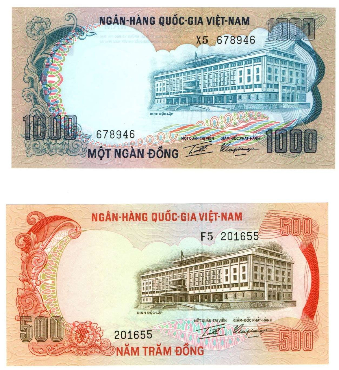 VIETNAM 1972 1000 and 500 DONG UNC BANKNOTES p33 p34