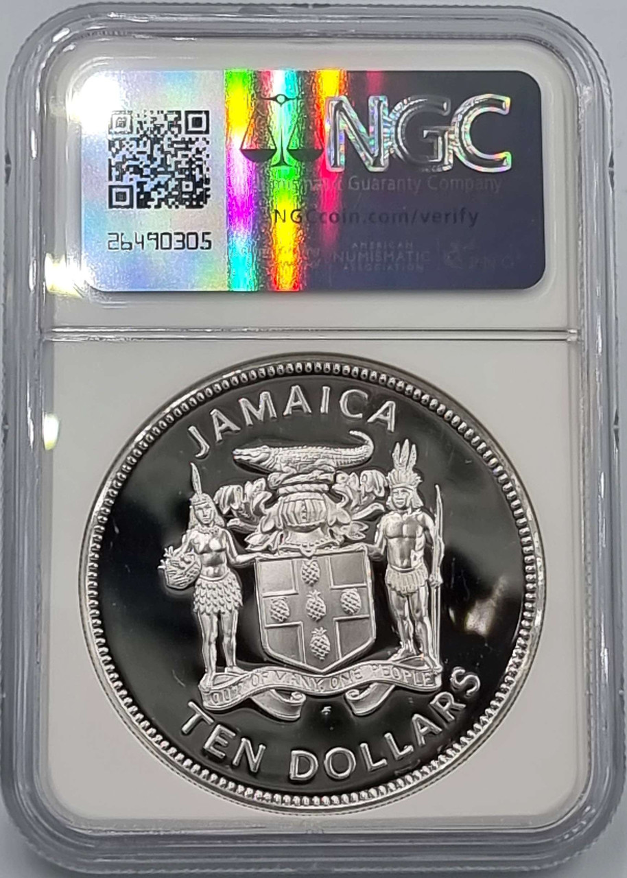 JAMAICA 1979 SILVER PROOF LARGE COIN 10 DOLLAR NGC PF68 UCA