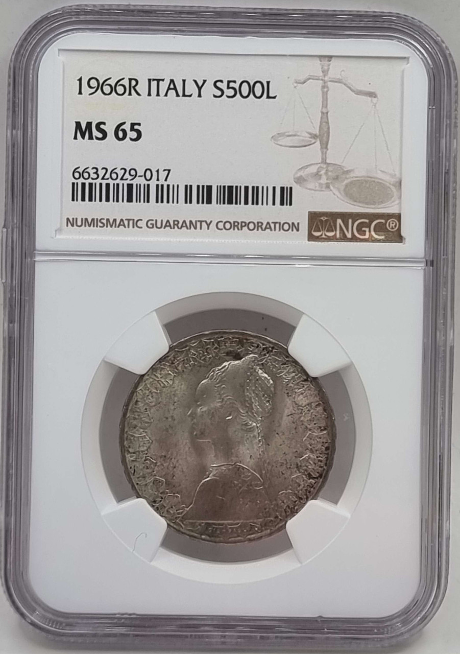 ITALY 1966 R SILVER COIN S 500 LIRE NGC MS65