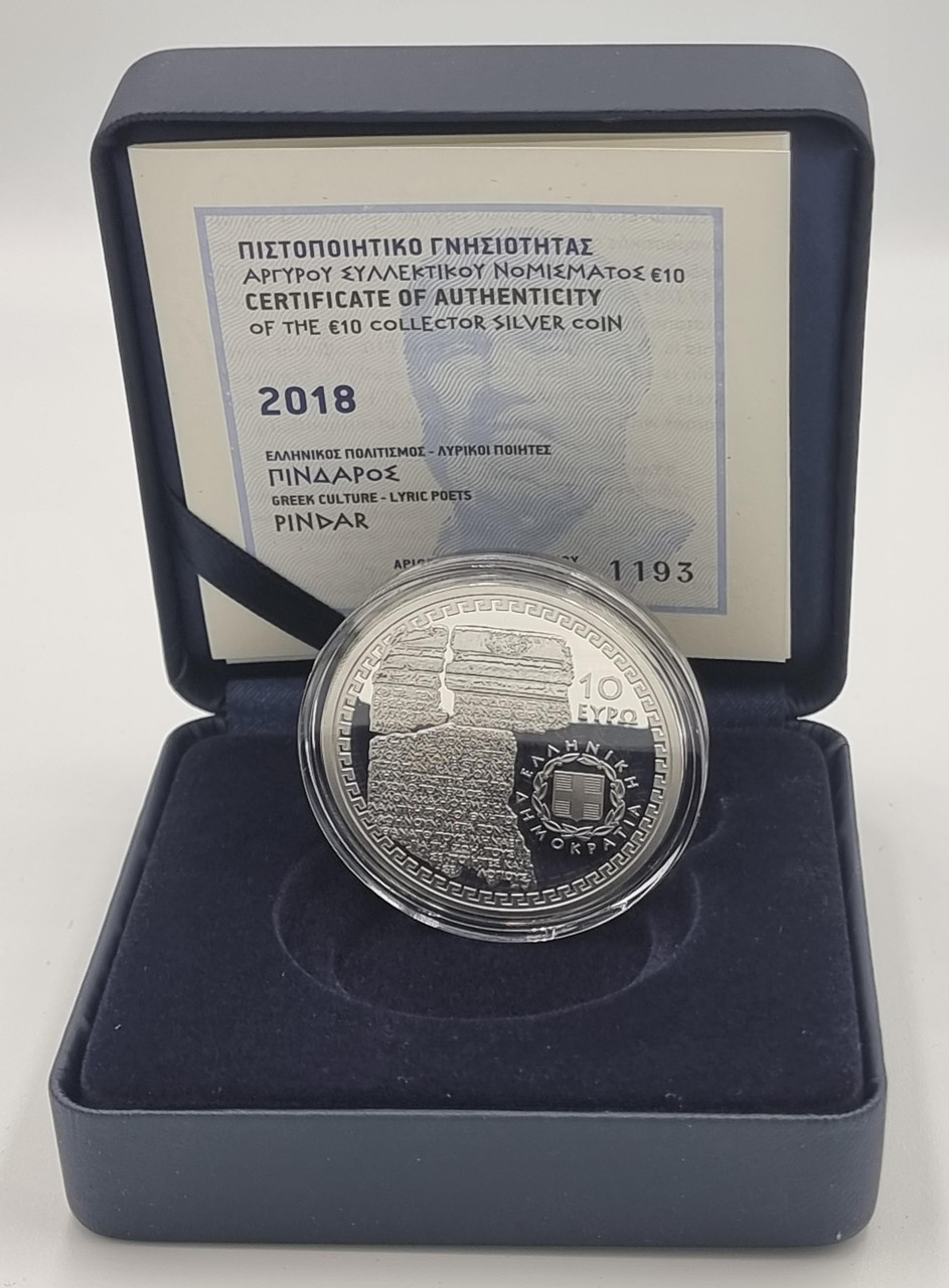 GREECE 2018 GREEK LYRIC POET PINDAR SILVER PROOF COIN