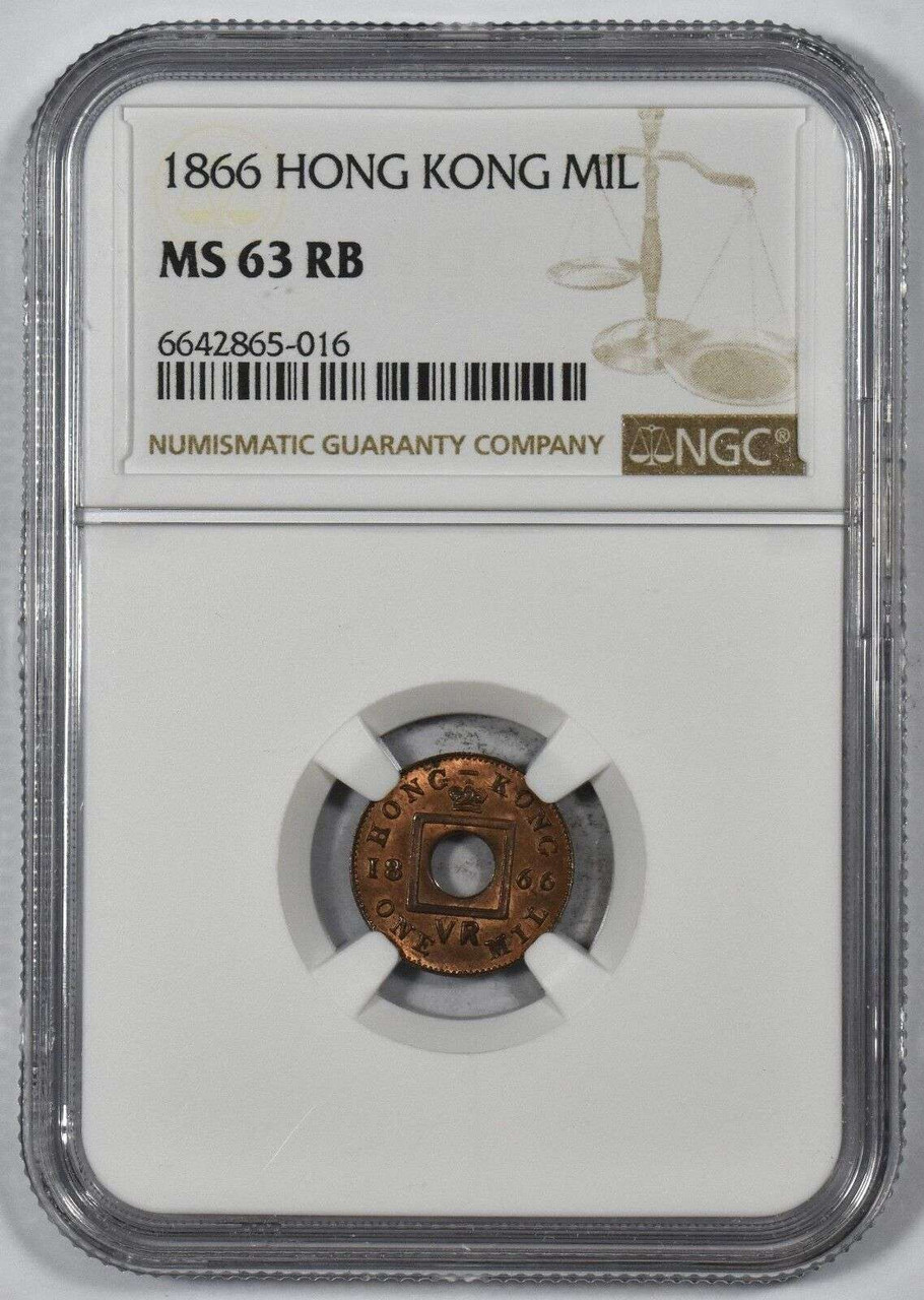 HONG KONG 1866 1 MIL QUEEN VICTORIA NGC MS63RN