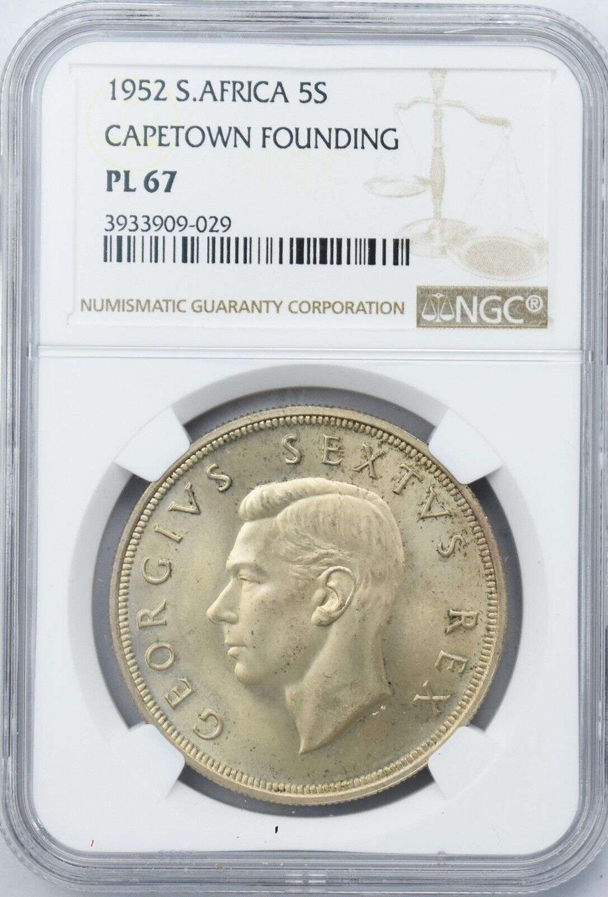 South Africa 5 shillings silver coin KGVI 1952 NGC PL67