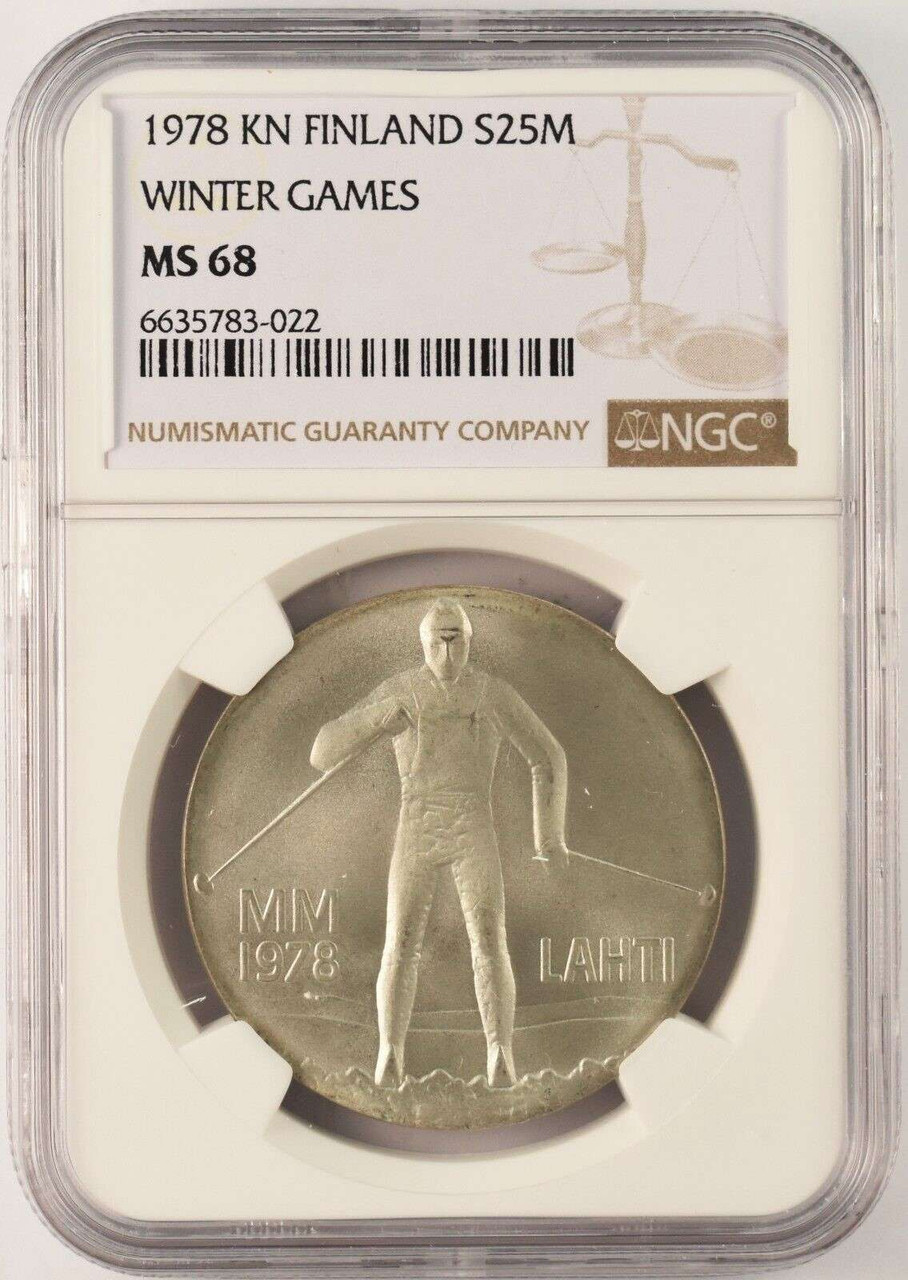 FINLAND 1978 SILVER 25 MARKKAA NORDIC SKI NGC MS68 POP1