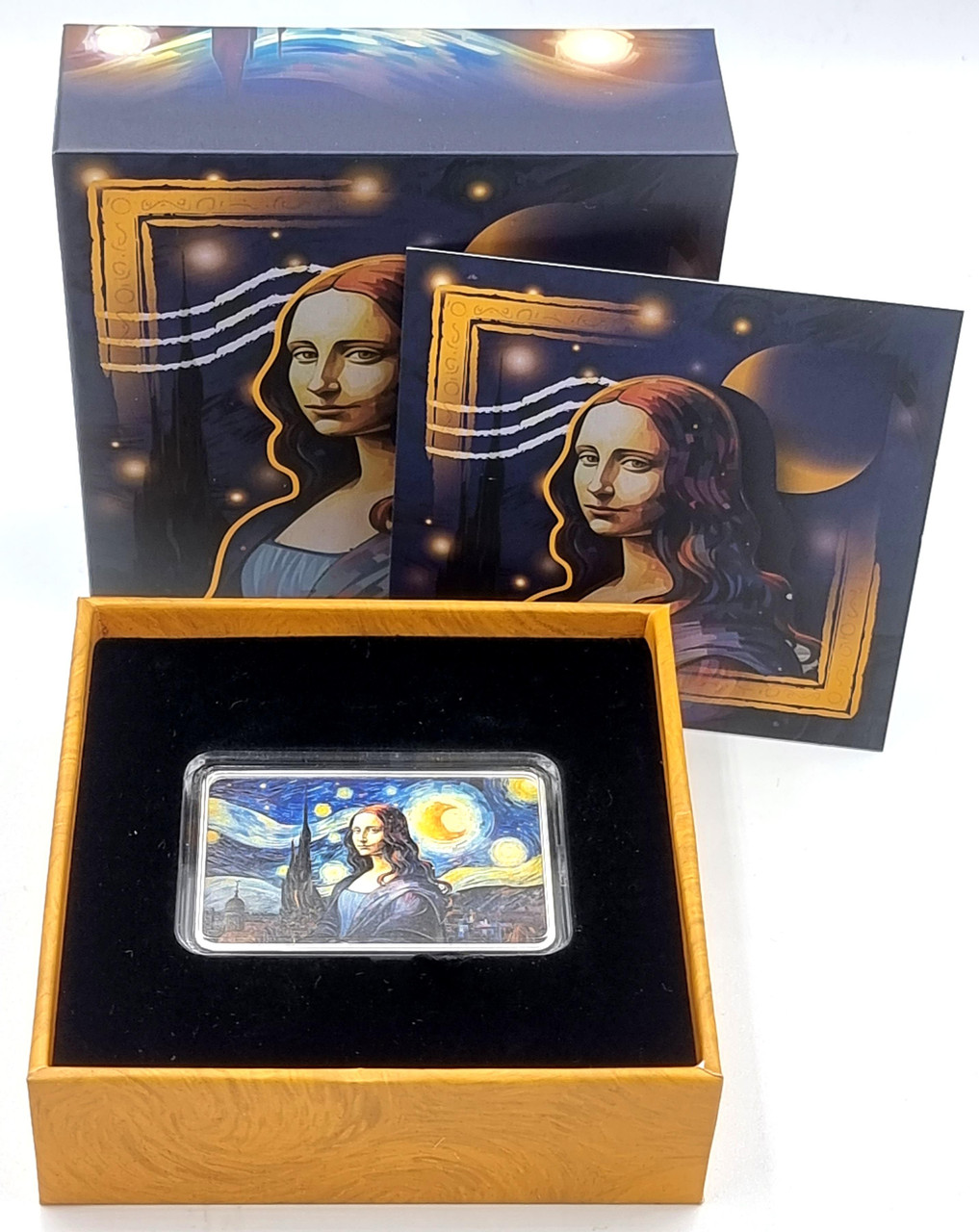 Fiji 2024 Mona Lisa Van Gogh 2 oz Colorized Silver Proof Bar