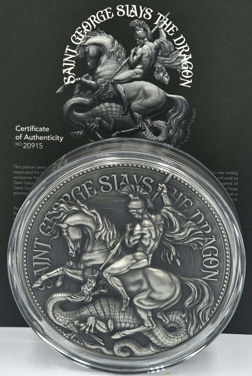 Chad 2 oz SILVER COIN SAINT GEORGE SLAYS THE DRAGON 2021