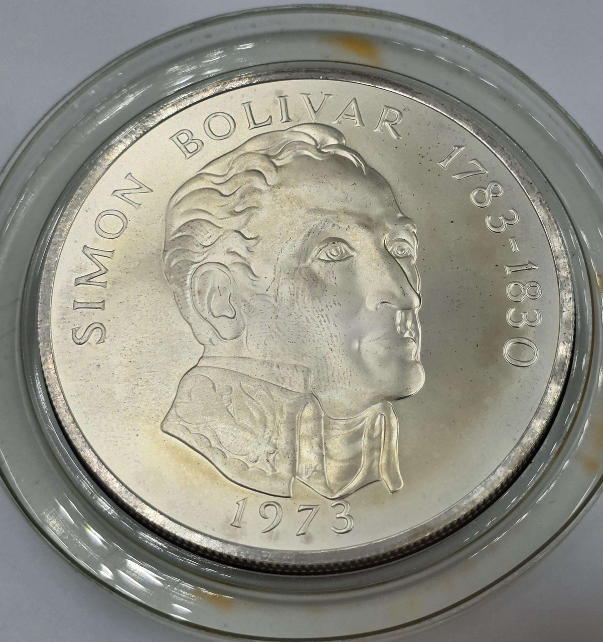 Panama Large 20 Balboas Silver Proof coin 1973 Simon Bolivar