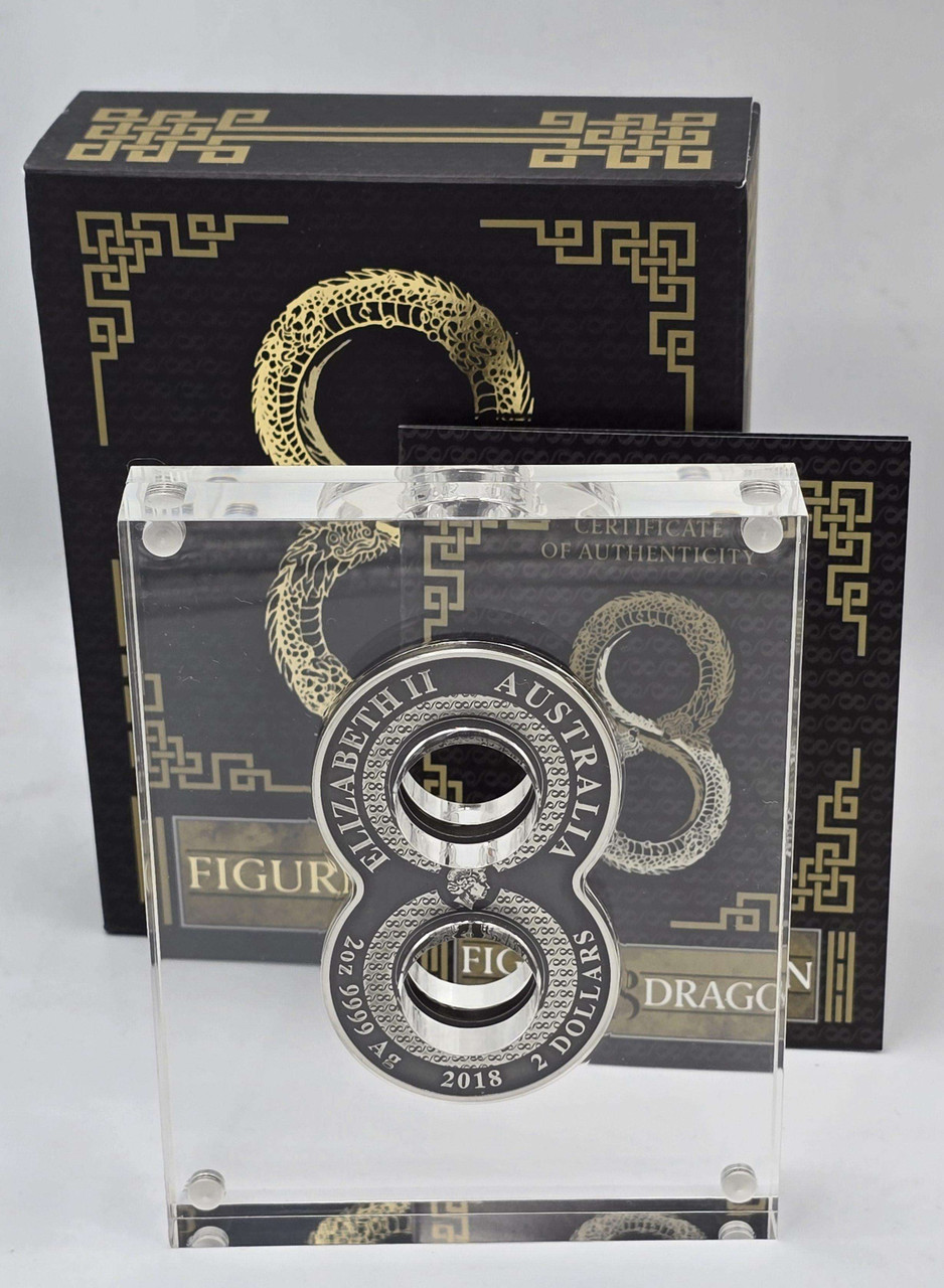 Australia 2018 Silver 2 oz FIGURE EIGHT DRAGON Coin
