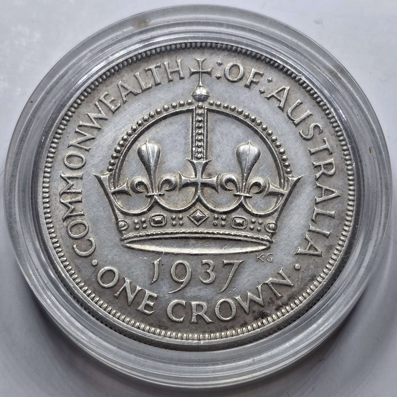 AUSTRALIA ONE CROWN 1937 SILVER COIN OF KGVI