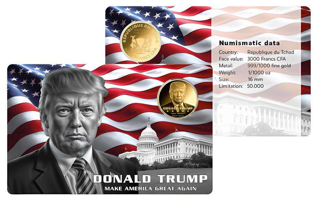 DONALD TRUMP 1/1000 Oz Gold Coin 3000 Francs Chad 2024