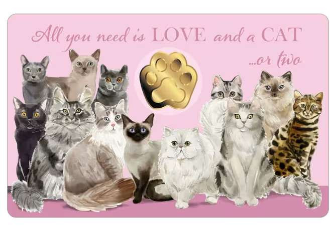 LOVE CATS 1/1000 Oz Gold .999 Coin 3000 Francs Chad 2023