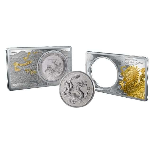 CHINESE DRAGON 2025 COIN IN BAR 3 oz Silver Gold Glided Set