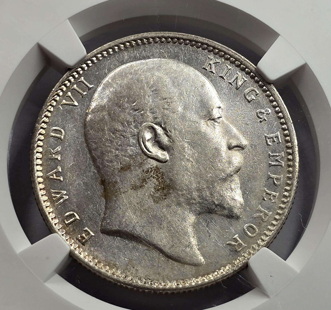 British India Silver 1 rupee 1906 C King Edward NGC MS61