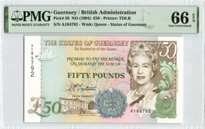 Guernsey ND (1994) P59 PMG Gem UNC 66 EPQ 50 Pounds QEII QUEEN ELIZABETH Banknote Guernsey ND (1994) P59 PMG Gem UNC 66 EPQ 50 Pounds QEII QUEEN ELIZABETH Banknote