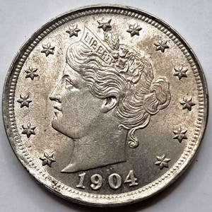 USA AMERICA 1904 5 CENTS LIBERTY NICKEL COIN UNC USA AMERICA 1904 5 CENTS LIBERTY NICKEL COIN UNC