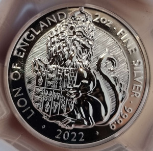 UK 2 oz Silver Tudor Beasts LION OF ENGLAND 2022 BU £5