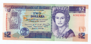 BELIZE 1991 2 DOLLAR QEII P52b UNC QUEEN ELIZABETH II BELIZE 1991 2 DOLLAR QEII P52b UNC QUEEN ELIZABETH II