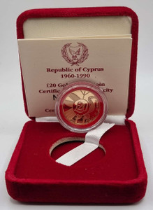 CYPRUS 1990 GOLD PROOF 20 pounds 30 year Anniversary of Republic