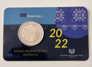 CYPRUS 2022 2 EURO UNC BU IN COIN CARD ERASMUS CYPRUS 2022 2 EURO UNC BU IN COIN CARD ERASMUS