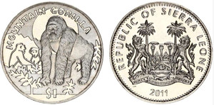 Sierra Leone 1 Dollar 2011 Mountain Gorilla KM 368 UNC coin Sierra Leone 1 Dollar 2011 Mountain Gorilla KM 368 UNC coin